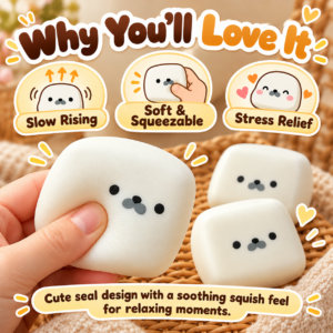 🐾 Milk Brick Seal/Bear Face Squishy Toy – Cube-Shaped Stress Relief Squeeze Toy
