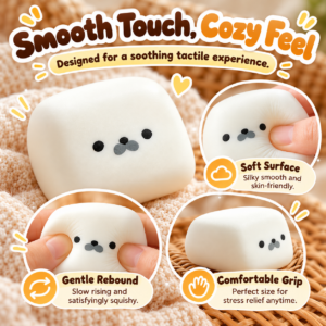 🐾 Milk Brick Seal/Bear Face Squishy Toy – Cube-Shaped Stress Relief Squeeze Toy