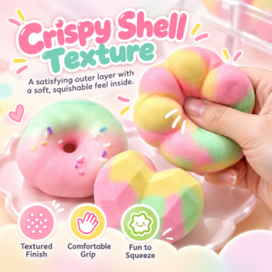 🍩 Pastel Donut Squishy Toy – Dessert-Themed Fidget & Sensory Play
