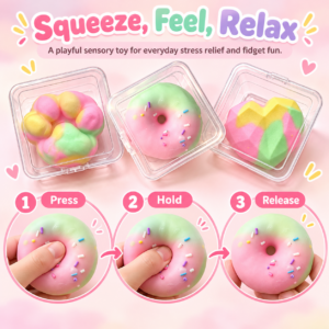 🍩 Pastel Donut Squishy Toy – Dessert-Themed Fidget & Sensory Play