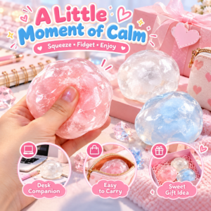 💎 Crystal Handmade Squishy Ball Trio – White, Light Pink & Light Blue Fidget Set
