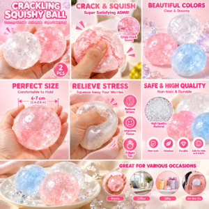 💎 Crystal Handmade Squishy Ball Trio – White, Light Pink & Light Blue Fidget Set