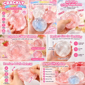 💎 Crystal Handmade Squishy Ball Trio – White, Light Pink & Light Blue Fidget Set