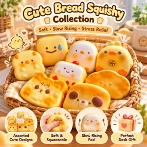 🍞🐱 Kawaii Animal Cheese & Bread Squishy Toy Assortment