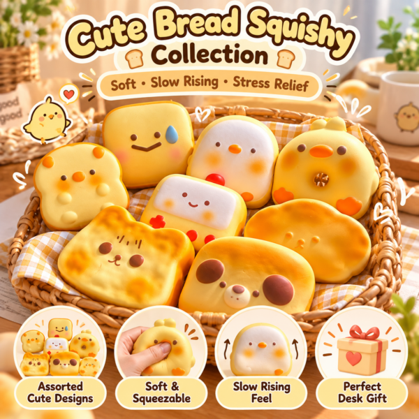 🍞🐱 Kawaii Animal Cheese & Bread Squishy Toy Assortment