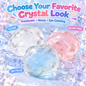 💎 Crystal Handmade Squishy Ball Trio – White, Light Pink & Light Blue Fidget Set