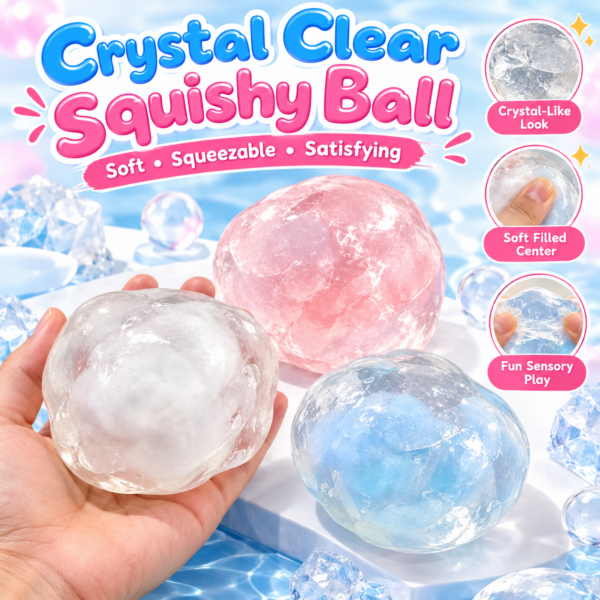 💎 Crystal Handmade Squishy Ball Trio – White, Light Pink & Light Blue Fidget Set