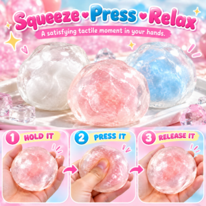 💎 Crystal Handmade Squishy Ball Trio – White, Light Pink & Light Blue Fidget Set